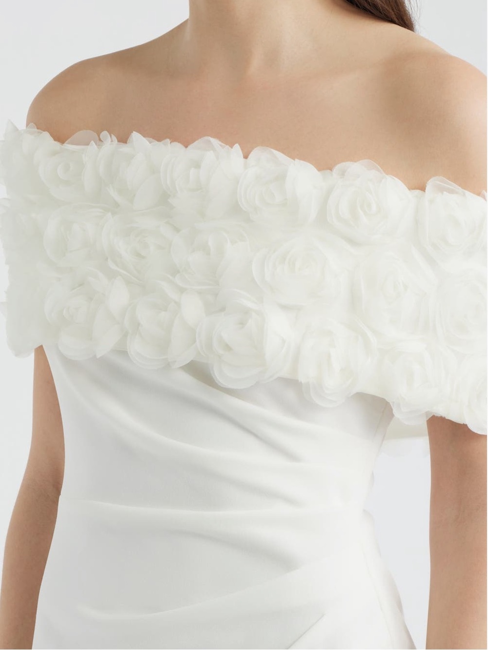 Eliza J Off-Shoulder White Floral Rose Appliqué Dress